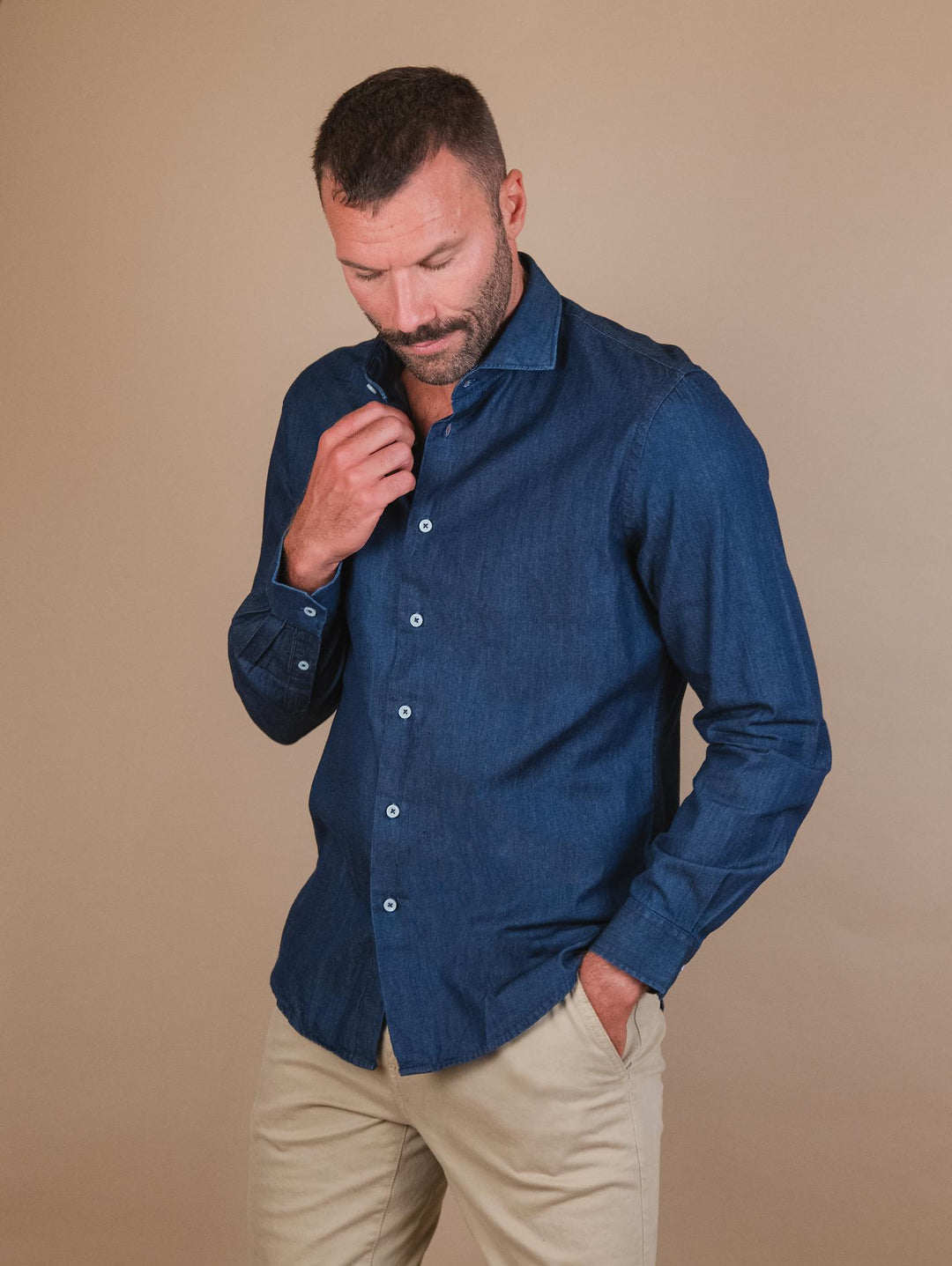 CAMICIA IN COTONE EFFETTO DENIM SCURO BU24W09CAJNS1030A 208 ANDREA MORANDO 