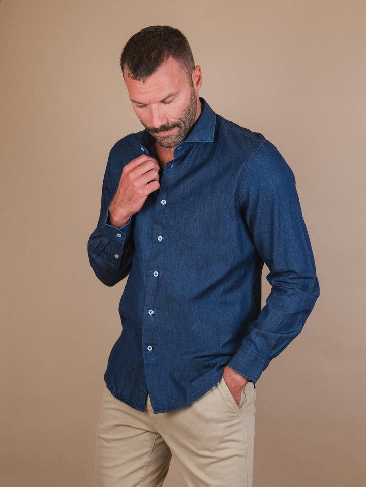 CAMICIA IN COTONE EFFETTO DENIM SCURO BU24W09CAJNS1030A 208 ANDREA MORANDO 