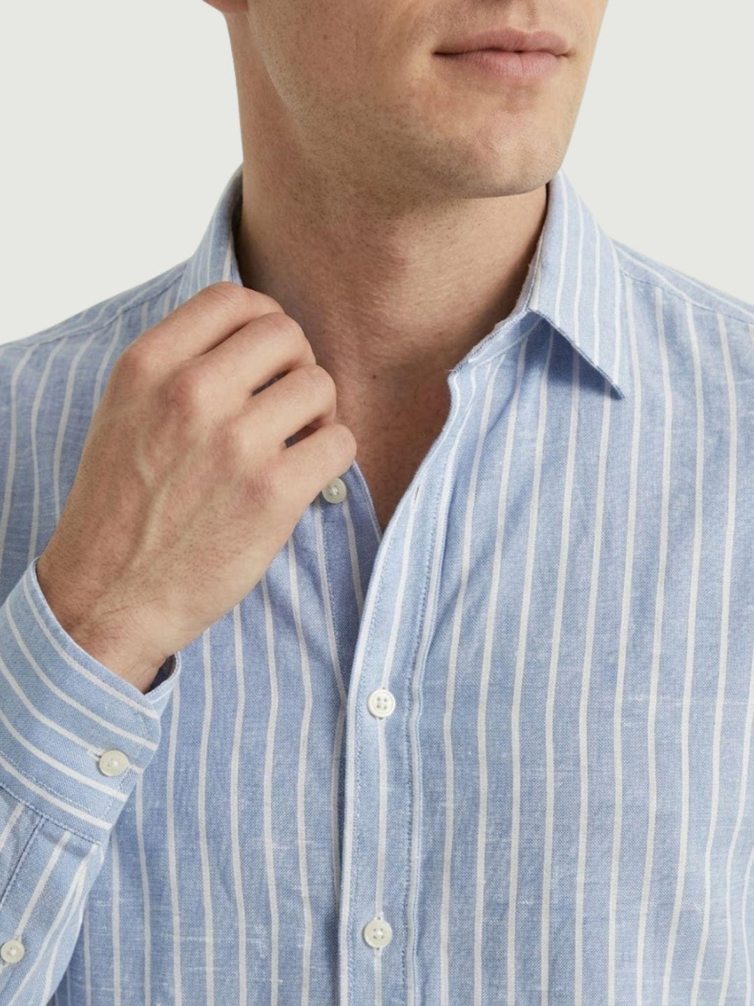 Camicia Bradford in lino a righine bianche e azzurre BRADFORD/B16016 03 BAGGIES 