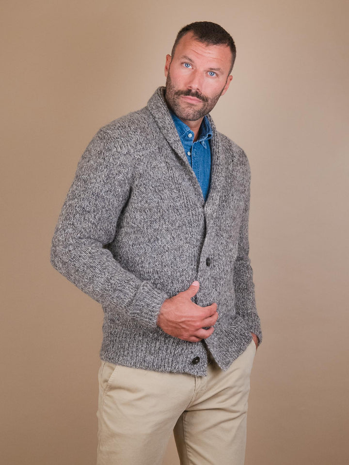 CARDIGAN IN MISTO LANA IN FANTASIA MELANGE COLOR FANGO OF1F2W3M025 613 ANDREA MORANDO 