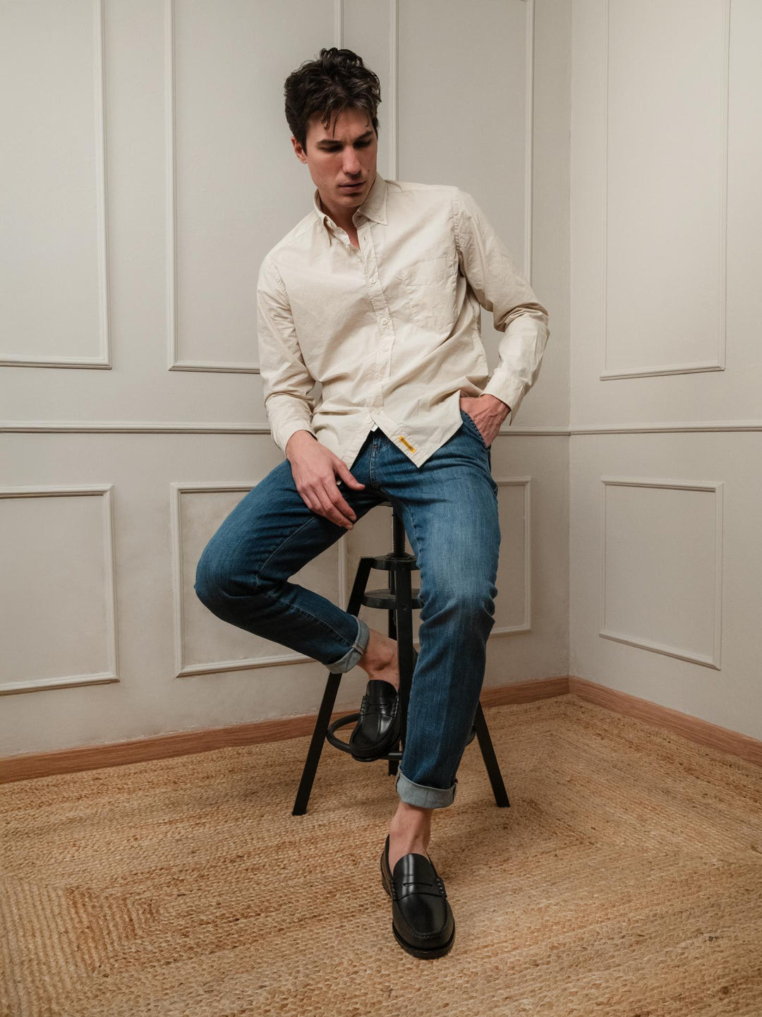 CAMICIA IN MUSSOLA DI COTONE BOTTON DOWN SABBIA