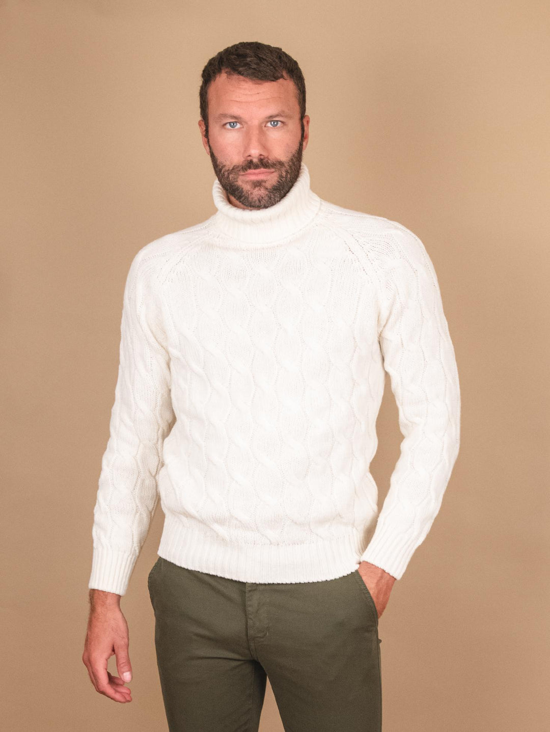 MAGLIONE A COLLO ALTO IN LANA VERGINE BIANCO 13117 5 ANDREA MORANDO 