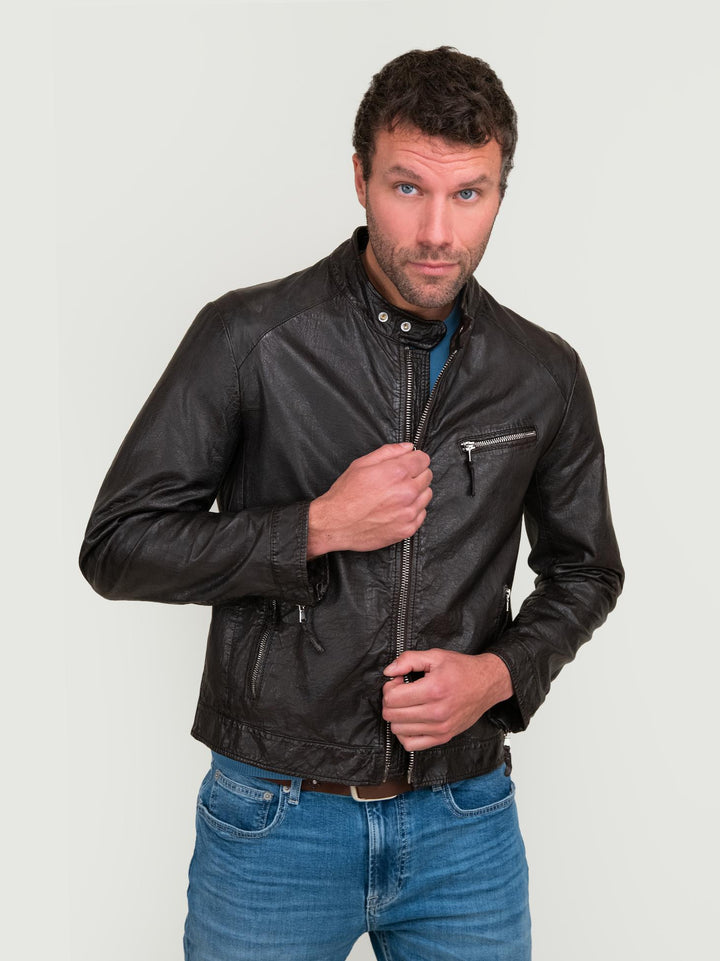 GIUBBOTTO IN PELLE MARRONE SCURO RUSTLER 06 JACK LEATHER 