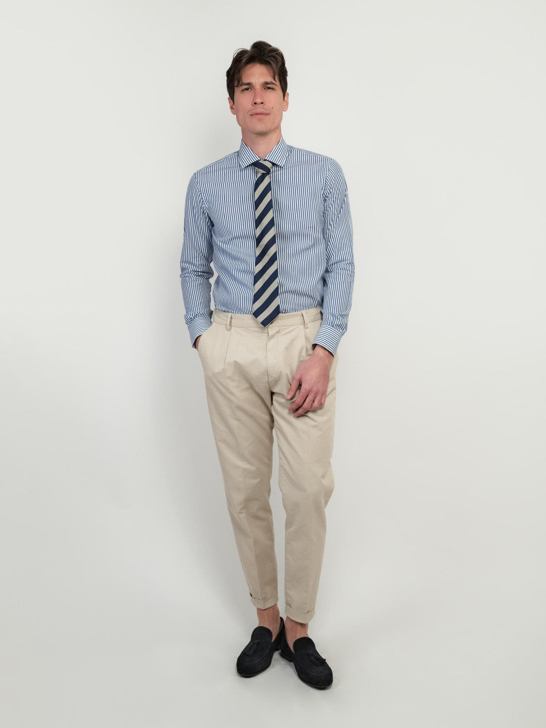 PANTALONE CON PENCES MISTO LINO BEIGE