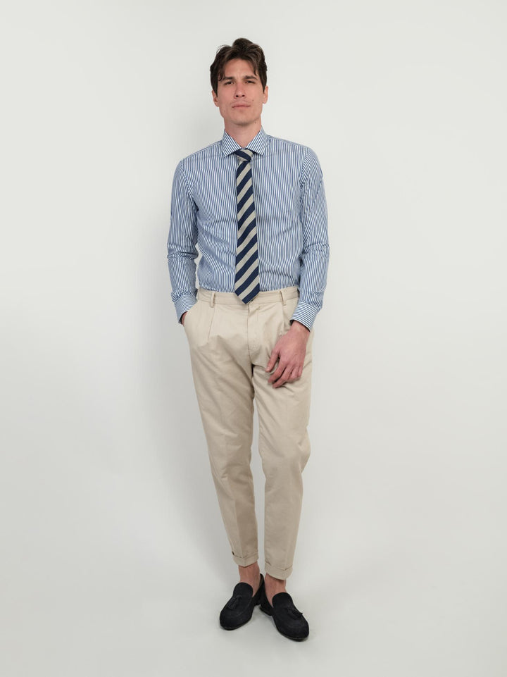 PANTALONE CON PENCES MISTO LINO BEIGE