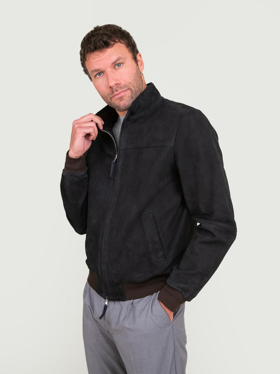 GIACCA IN PELLE BLU CON DETTAGLIO TRAFoRATO MEMPHIS PERFO 09 JACK LEATHER 