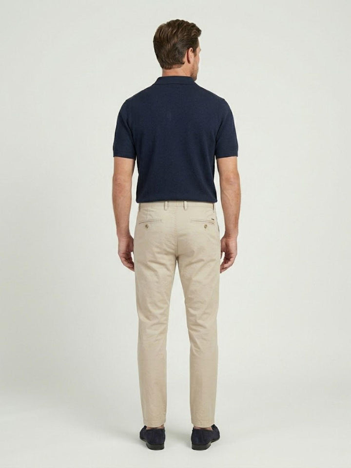Pantalone chino in cotone navy con bottone gioiello P-KAP 23 ANDREA MORANDO 