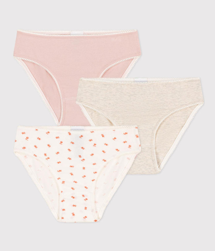 CONFEZIONE DA 3 SLIP BAMBINA IN COTONE ED ELASTAM MOTIVO FIORE A089A 00 PETIT BATEAU 