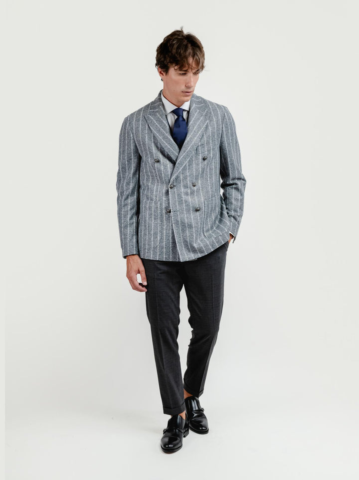 BLAZER DOPPIOPETTO MISTO LANA GESSATO GRIGIO G007 172 ANDREA MORANDO 