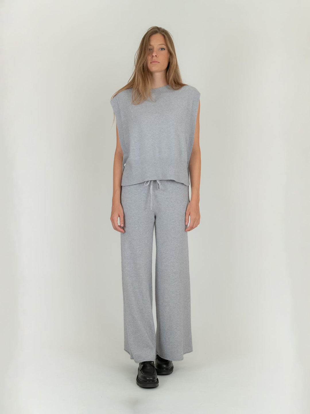 PANTALONE A PALAZZO IN MAGLIA GRIGIO PERLA 0370/176 0020 BIMOR 