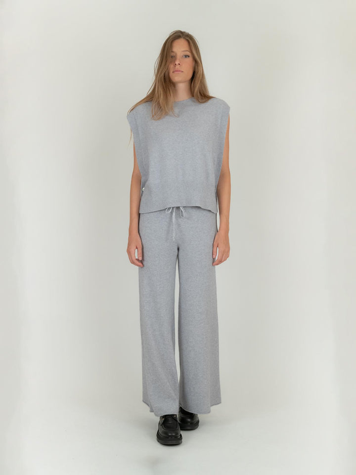 PANTALONE A PALAZZO IN MAGLIA GRIGIO PERLA 0370/176 0020 BIMOR 