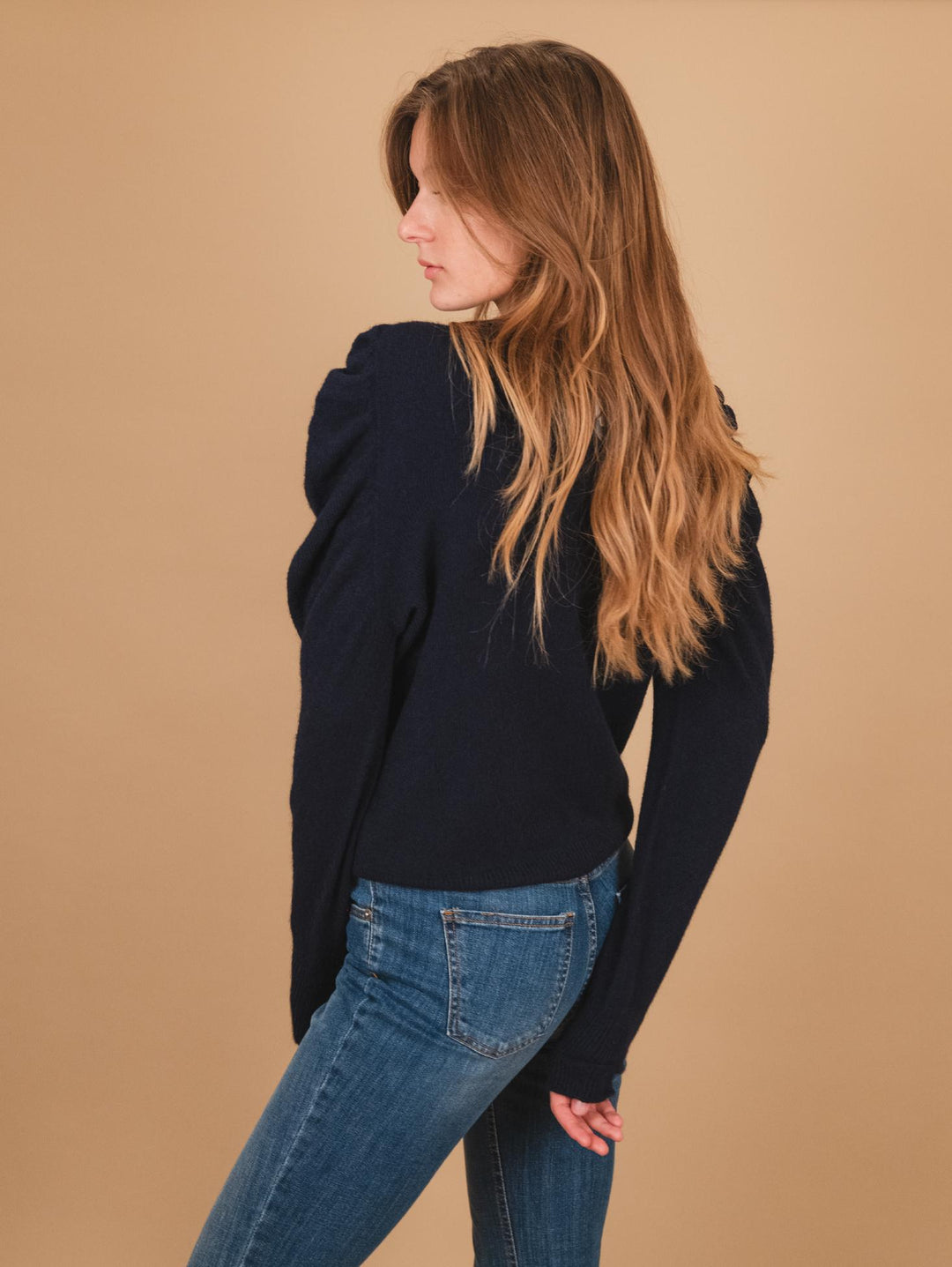 MAGLIA GIROCOLLO CON MANICHE A PALLONCINO BLU 0370/312 0115 BIMOR 
