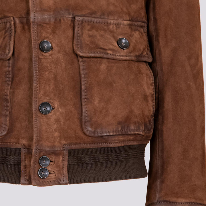 GIUBBOTTO IMBOTTITO IN CAMOSCIO MARRONE "OTTAWA" OTTA J24 JACK LEATHER 