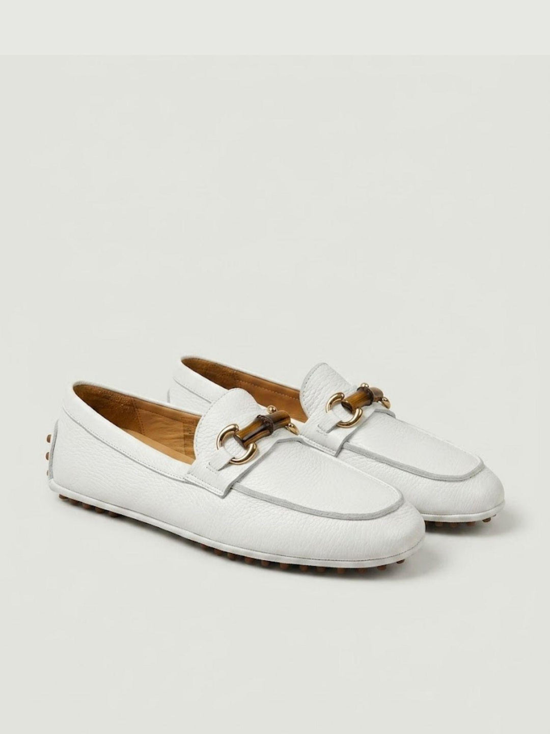 Mocassino gommini in pelle bianca con morsetto bambù D8954 BIANCO ANDREA MORANDO 