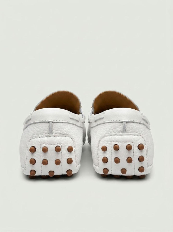 Mocassino gommini in pelle bianca con morsetto bambù D8954 BIANCO ANDREA MORANDO 