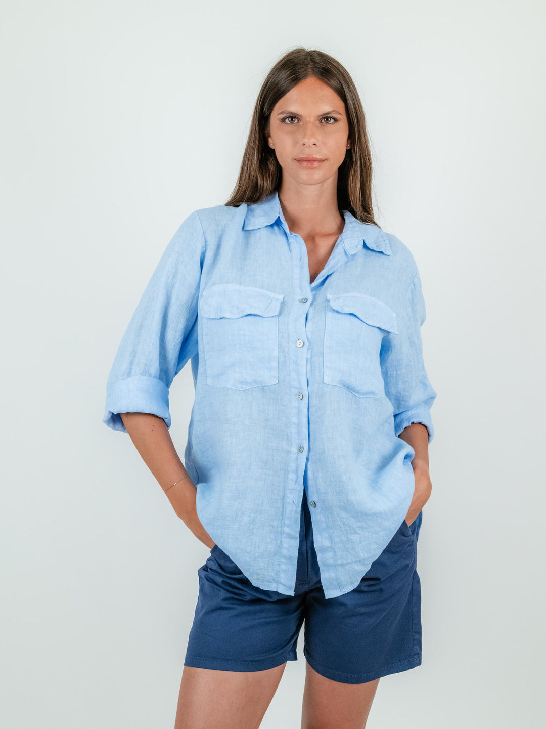 CAMICIA OVERSIZE IN LINO AZZURRA 4522 AZZURRO ANDREA MORANDO 