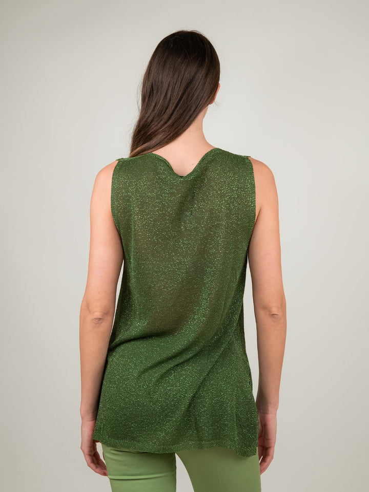 TOP SMANICATO VERDE LUREX 12105BF VERDE ANDREA MORANDO 