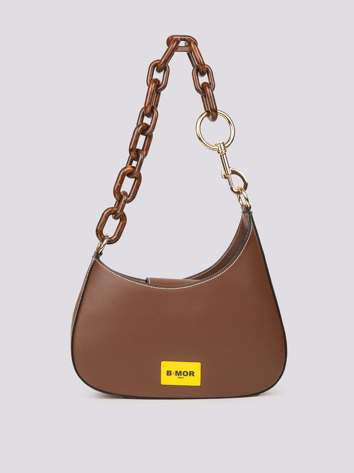 BORSA "MINI CURVY" IN PELLE CIOCCOLATO CON TRACOLLA IN OSSO MINI CURVY BRUCIATO BIMOR 