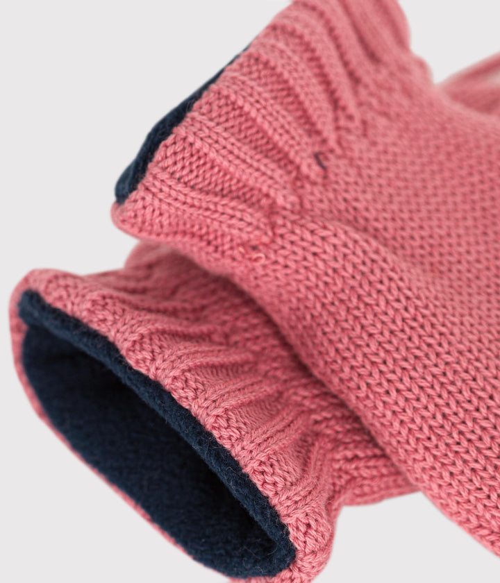 Moufles in maglia rosa foderata in pile neonato A0AZG 03 PETIT BATEAU 