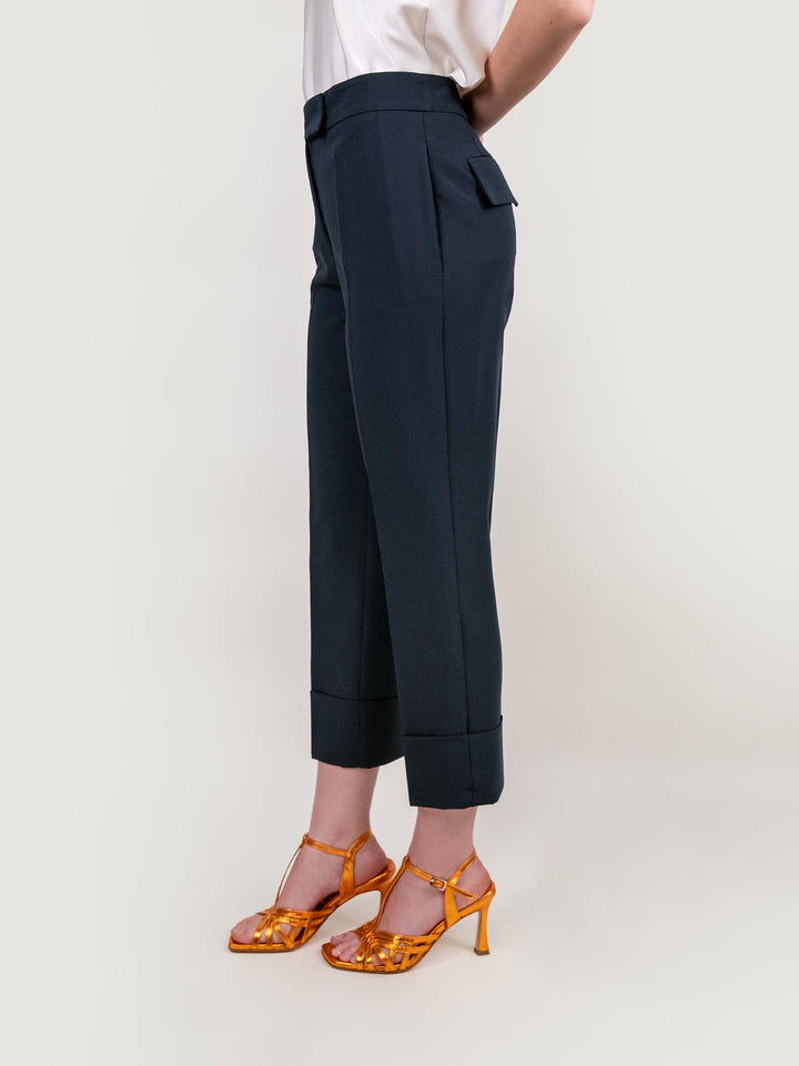 PANTALONE CON MAXI RISVOLTO IN TESSUTO BLU 313803 BLU ANDREA MORANDO 