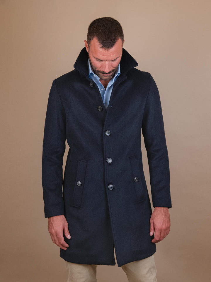 CAPPOTTO MONOPETTO IN MISTO LANA BLU