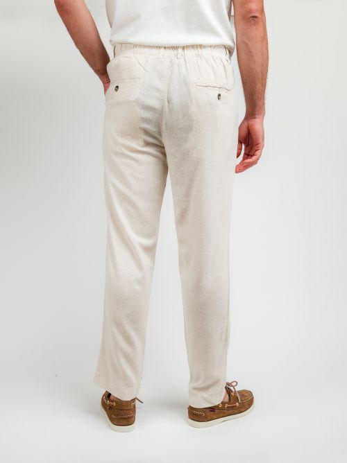 PANTALONI IN LINO CON COULISSE BEIGE