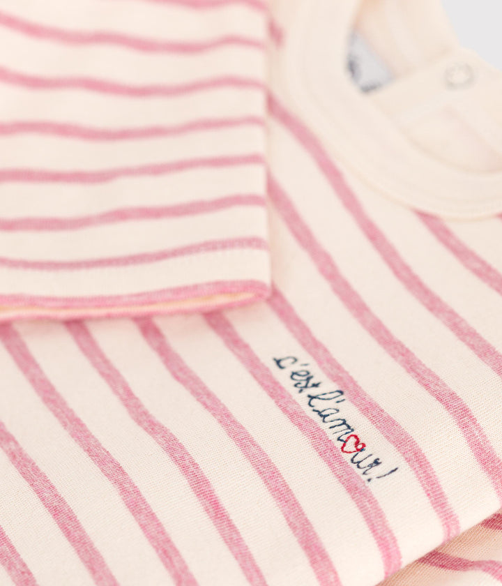 T-shirt a righe marinière rosa a maniche lunghe A0BPP 02 PETIT BATEAU 