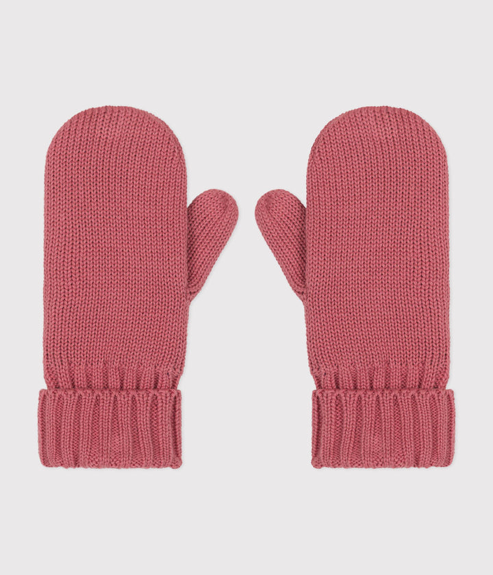 Muffole in maglia rosa con fodera in pile bambino A0B0S 03 PETIT BATEAU 