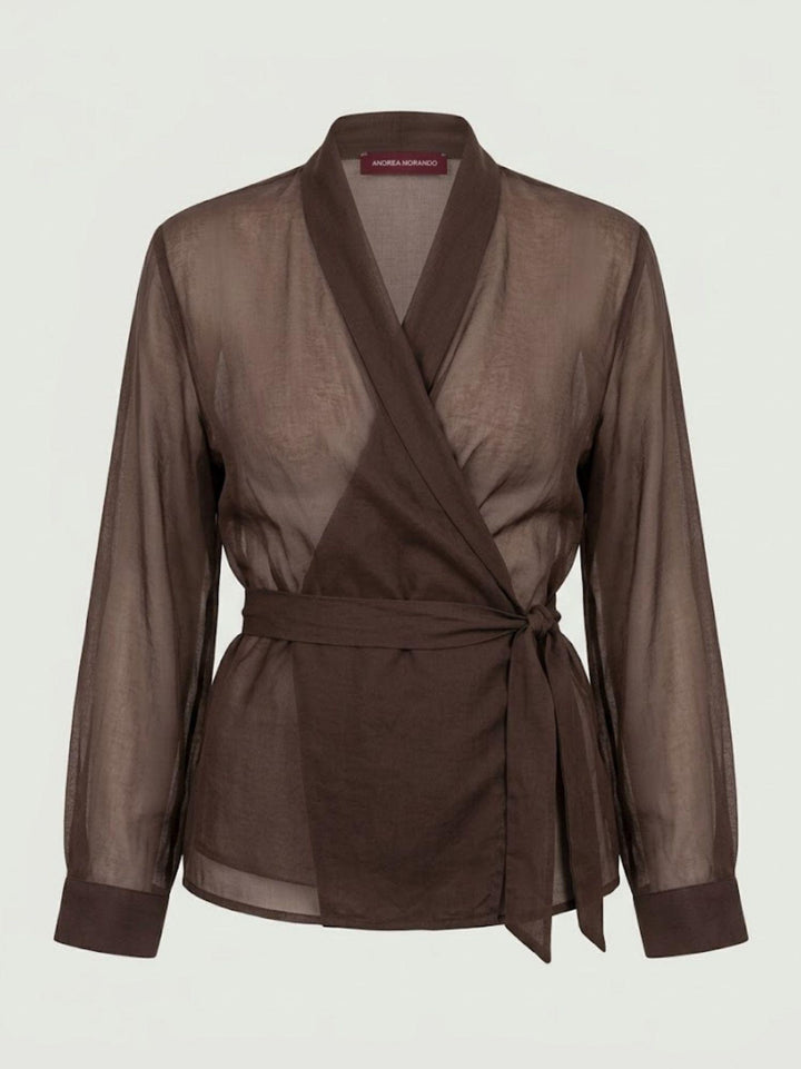 Kimono semitrasparente con chiusura a fiocco cioccolato S1352 CIOCCOLATO ANDREA MORANDO 