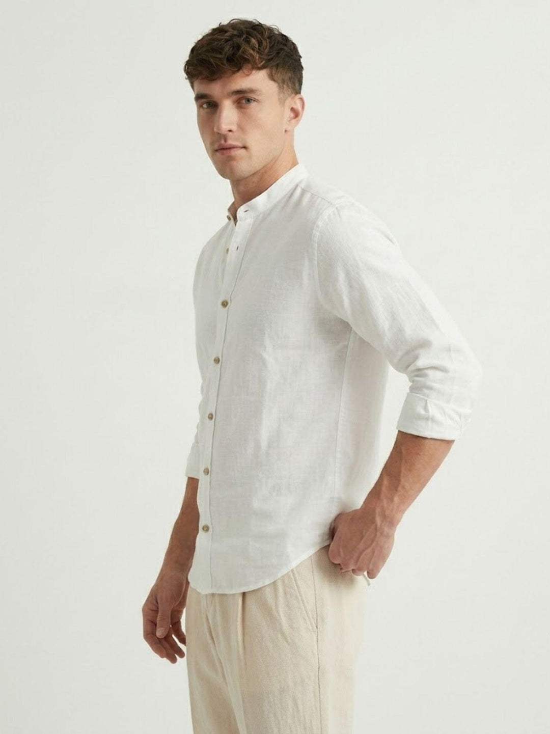 Camicia coreana in lino bianca AFE114U WHITE ANDREA MORANDO 