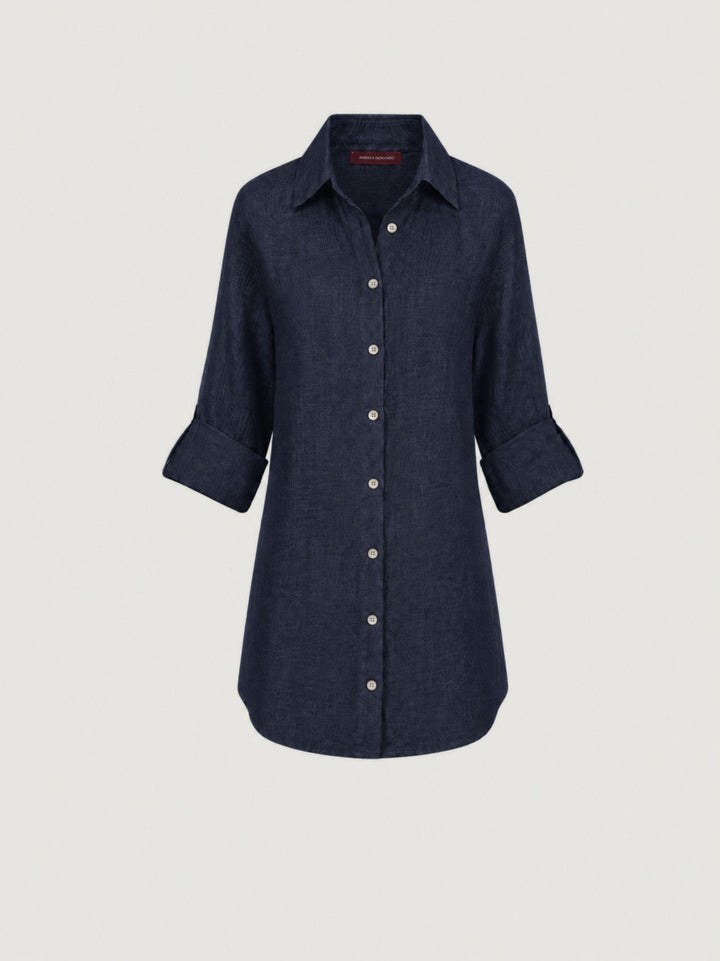 Camicia in lino navy 6CM0552 BLU ANDREA MORANDO 