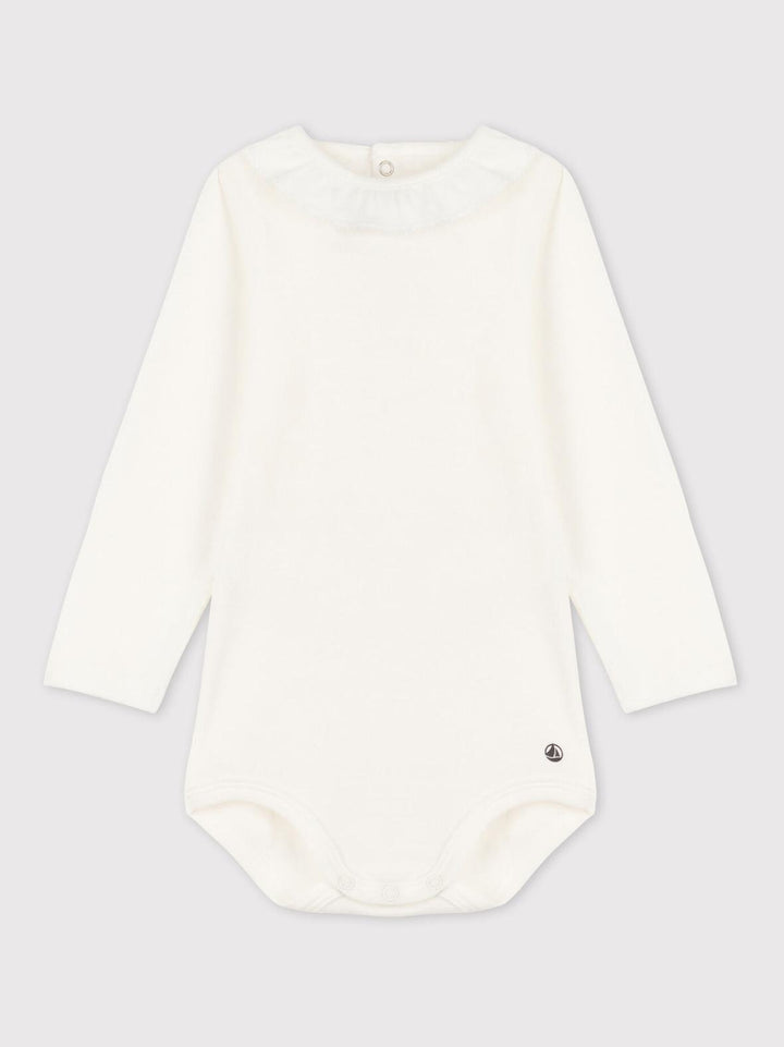 BODY IN COTONE BIANCO A MANICA LUNGA BEBÈ CON COLLETTO A05Q1 01 PETIT BATEAU 