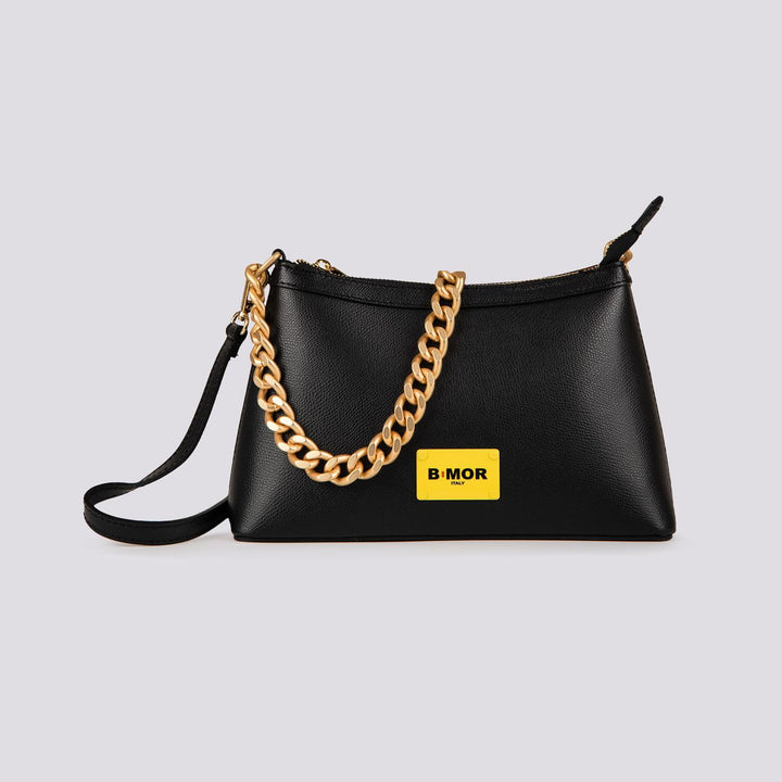 BORSA QUEEN  CON CATENA ORO OPACA   IN PELLE NERA QUEEN NERO BIMOR 