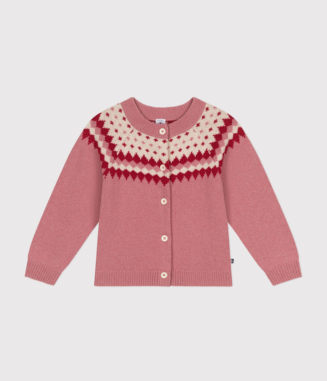 Cardigan in maglia jacquard rosa di lana e cotone A0B1Q 01 PETIT BATEAU 