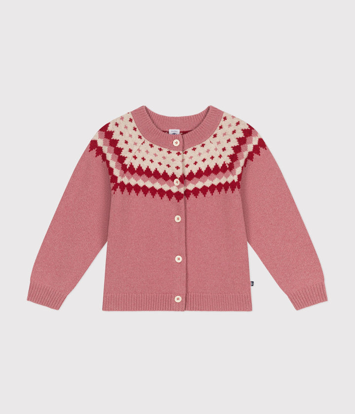 Cardigan in maglia jacquard rosa di lana e cotone A0B1Q 01 PETIT BATEAU 