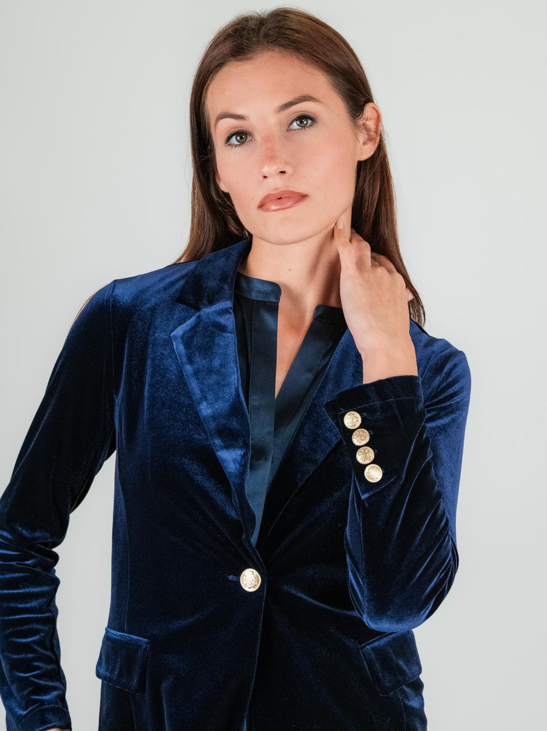 BLAZER IN VELLUTO LISCIO BLU 245C1000 303 ANDREA MORANDO 