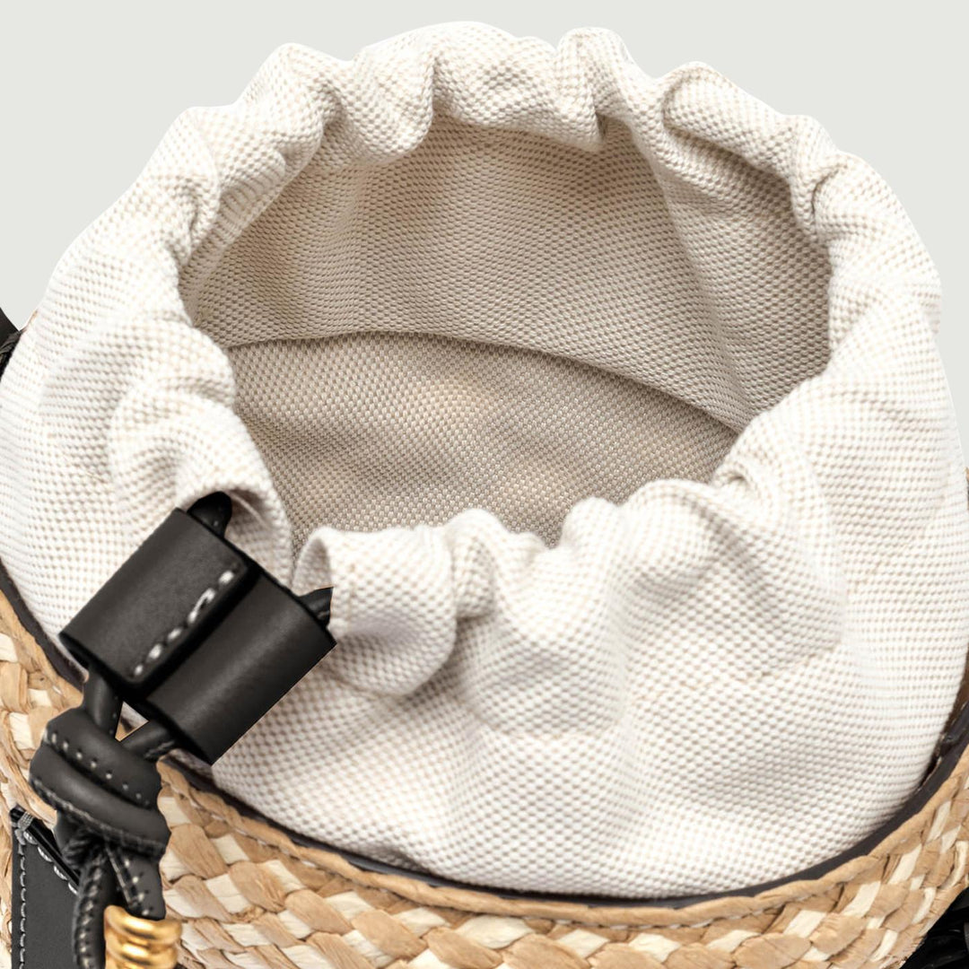 SECCHIELLO SAONA MEDIUM IN PAGLIA CON DETTAGLI IN PELLE NERA BS 10731 STRAW-PL 10313 GIANNI CHIARINI 