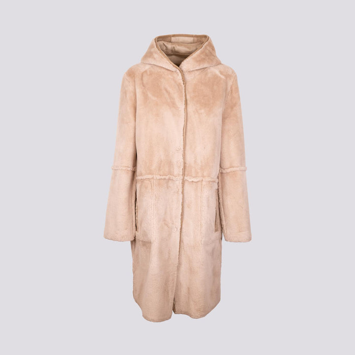 ECO-MONTONE REVERSIBILE IN  ECO-PELLICCIA BEIGE<BR/> B357CAMO 010 ANDREA MORANDO 
