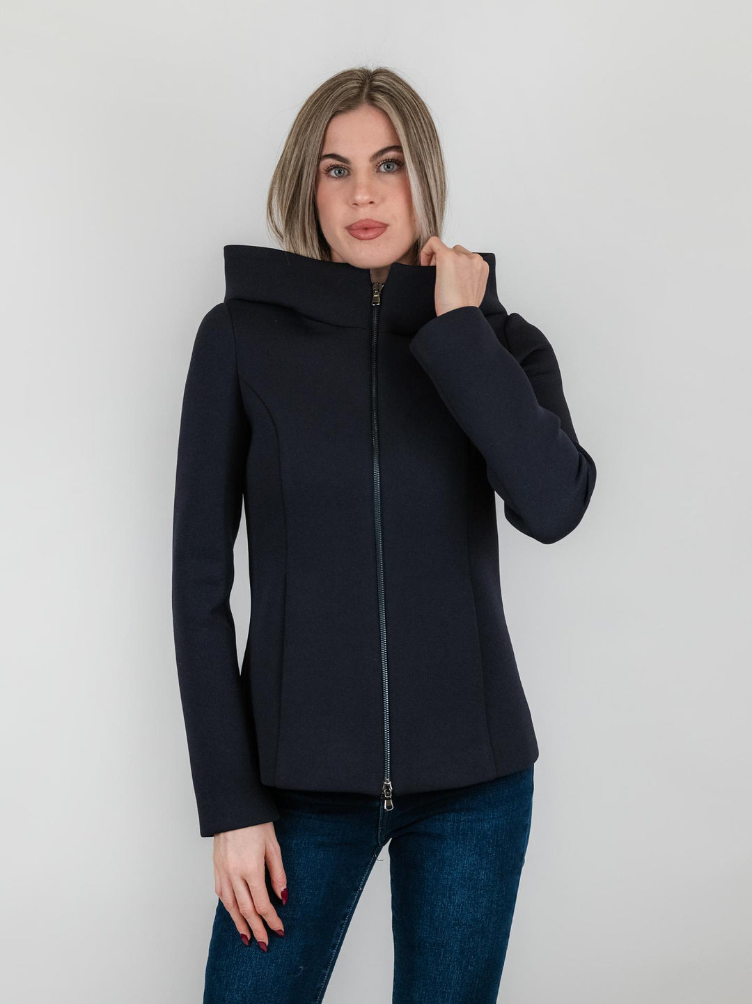CAPPOTTINO TECNICO CORTO BLU CON CAPPUCCIO 97801LO BLU ANDREA MORANDO 
