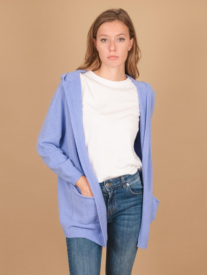 CARDIGAN LUNGO APERTO CON CAPPUCCIO AZZURRO 0170/39 8013 BIMOR 