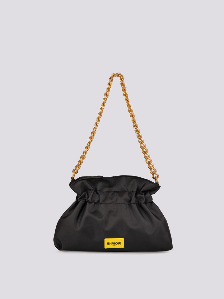BORSA IN NYLON CON CHIUSURA A CARAMELLA E CATENA OPACA "MINI SWAG" MINI SWAG NERO BIMOR 