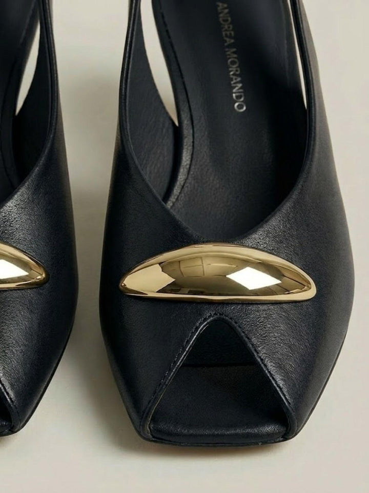 Spuntata slingback in pelle nappa nera R412 NERO ANDREA MORANDO 