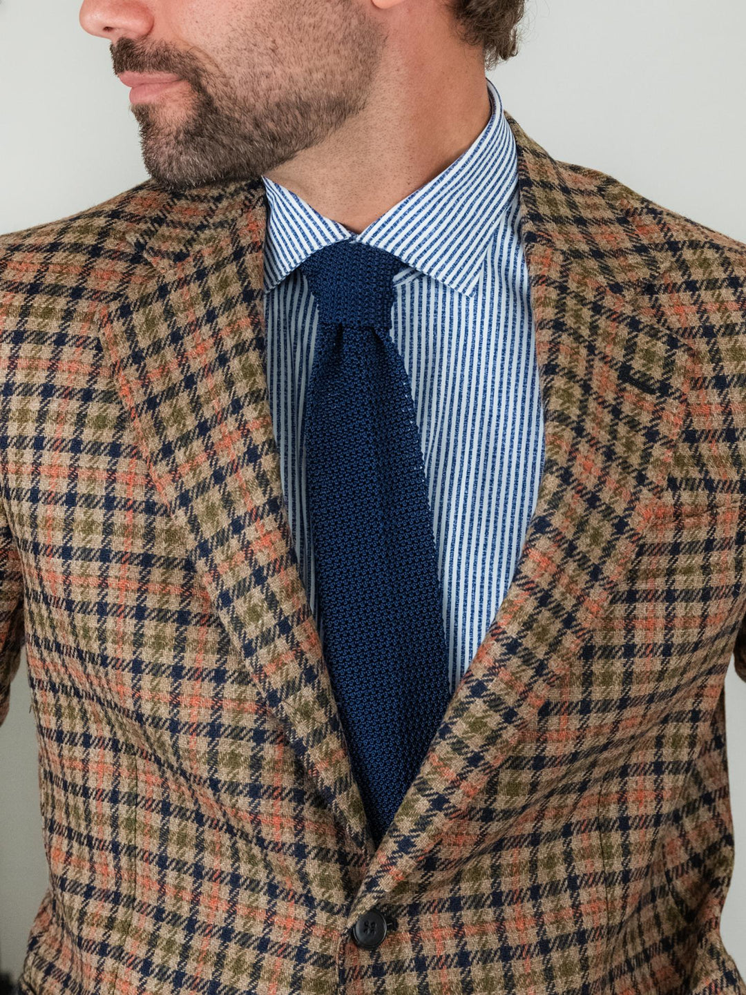 BLAZER FANTASIA CHECK IN LANA VERGINE COLOR TABACCO GIACCA. ARANCIO/BLU ANDREA MORANDO 