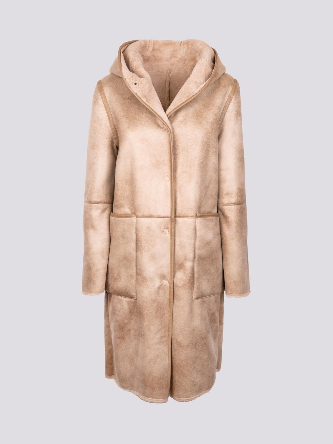 ECO-MONTONE REVERSIBILE IN  ECO-PELLICCIA BEIGE<BR/> B357CAMO 010 ANDREA MORANDO 