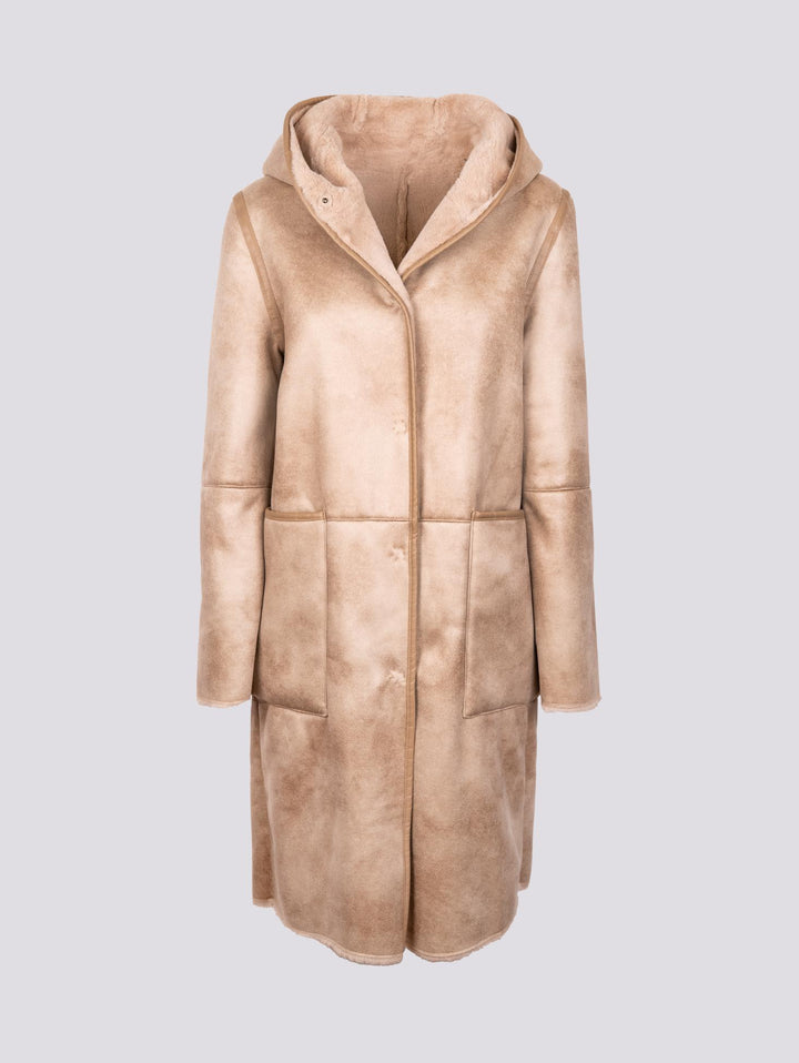 ECO-MONTONE REVERSIBILE IN  ECO-PELLICCIA BEIGE<BR/> B357CAMO 010 ANDREA MORANDO 