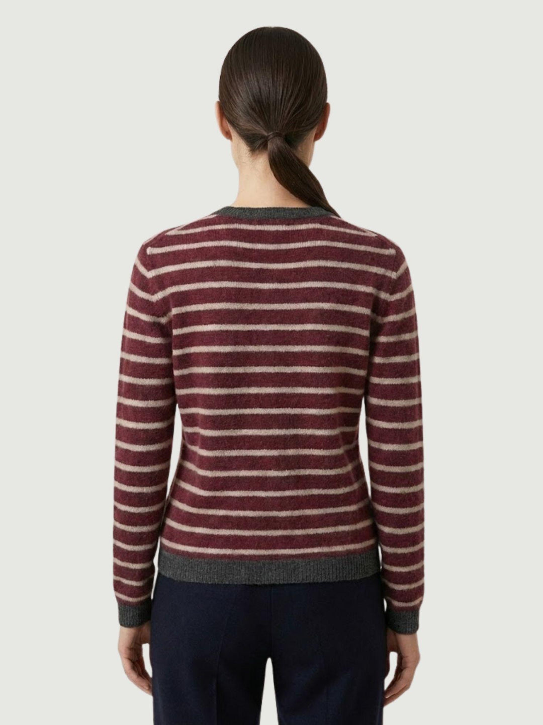 MAGLIA VINO A RIGHE BEIGE 10848 VINO ANDREA MORANDO 