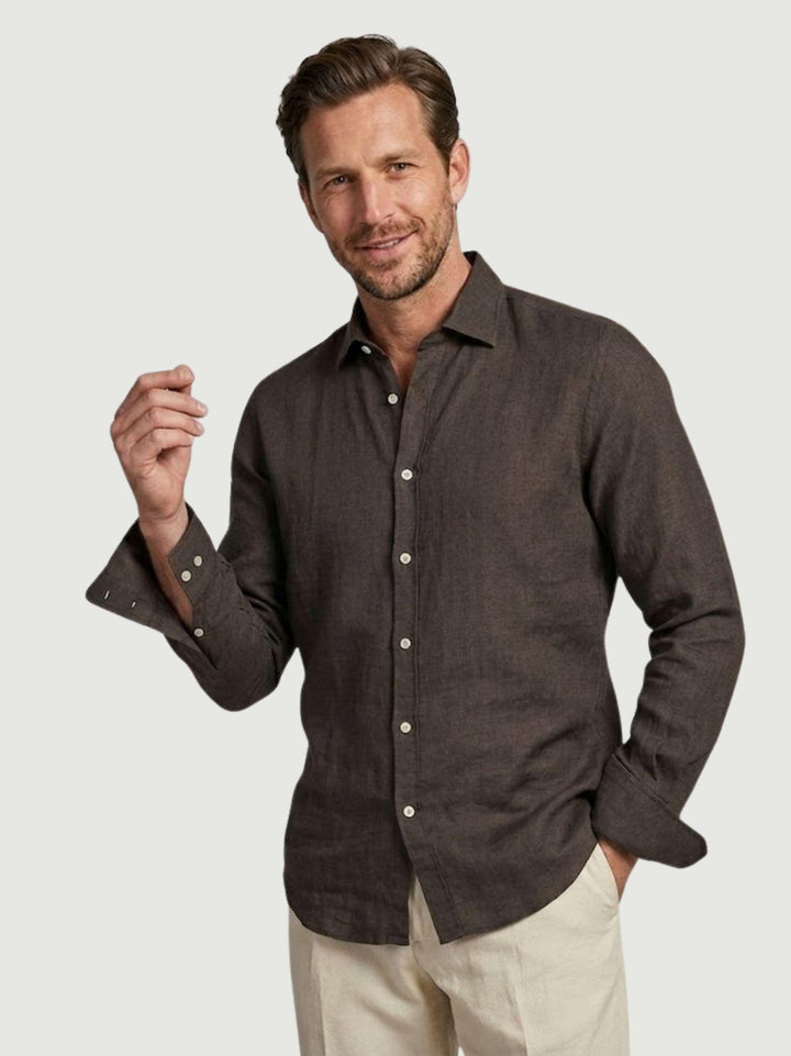 Camicia in lino marrone scuro BU26S18CALINENPD 706 ANDREA MORANDO 