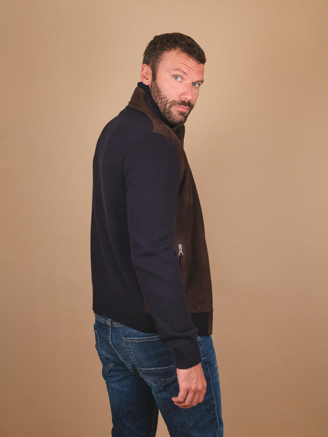 GIUBBOTTO IN CAMOSCIO MARRONE CON INSERTI N MAGLIA FRANCIS FRANCIS 309 JACK LEATHER 