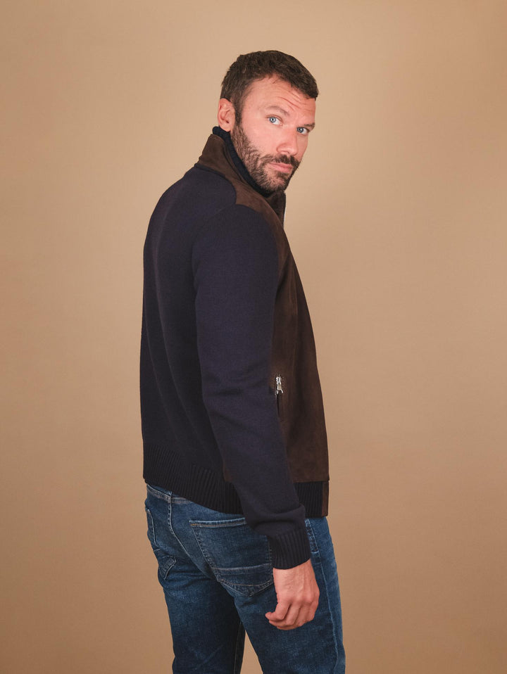 GIUBBOTTO IN CAMOSCIO MARRONE CON INSERTI N MAGLIA FRANCIS FRANCIS 309 JACK LEATHER 
