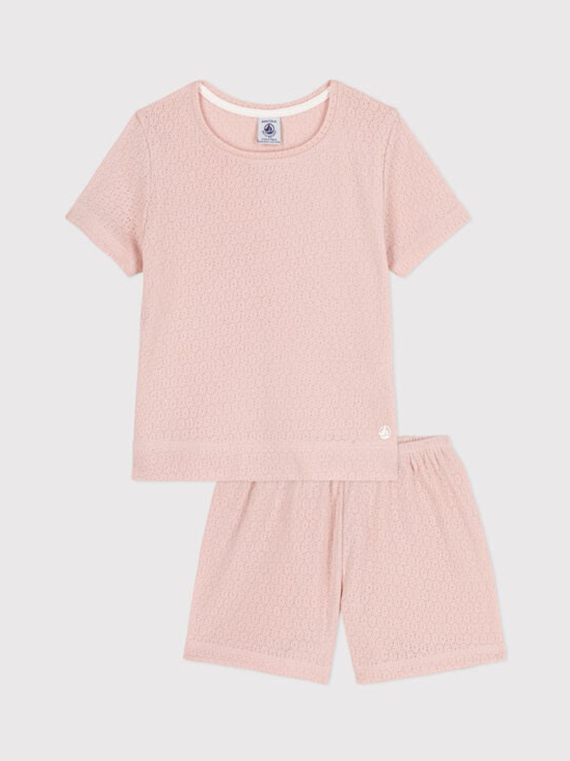 PIGIAMA CORTO BAMBINA IN COTONE TRAFORATO TINTA UNITA A06W1 01 PETIT BATEAU 